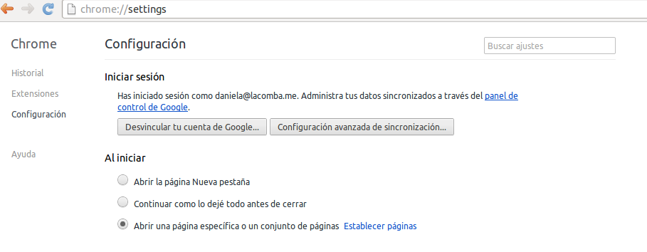Establecer página de inicio Chrome