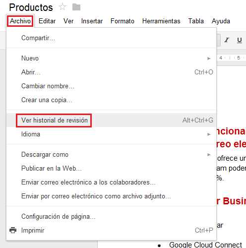 Ver historial de revisión Google Drive
