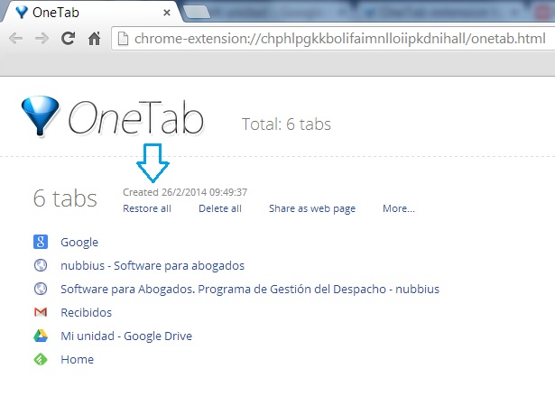 Restaurar todo en OneTab